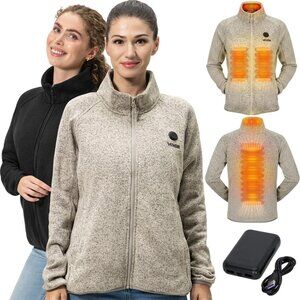 Women’s Heated Fleece Jacket – Rechargeable Electric Heated Jacket, With or With